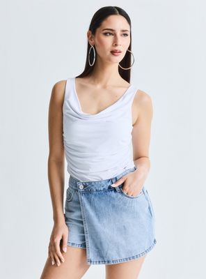 Polera Amarra al Cuello Drapeada Fruncidos Laterales