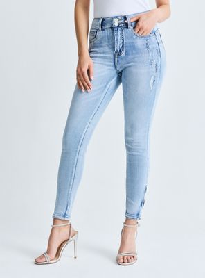 Jeans Push Up 2 Botones con Aplicaciones y Cierre en la Bota