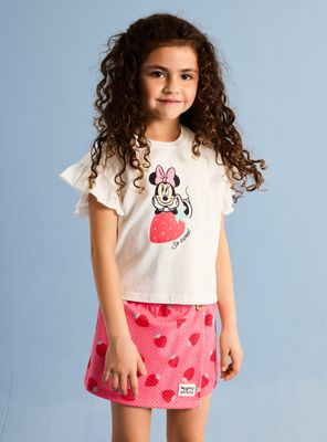 Conjunto Polera y Falda Diseño Frutillas Minnie