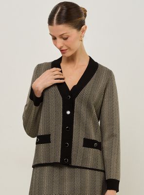 Tejido Diseño Zigzag Escote en V con Botones Abotonadura