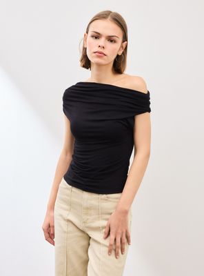 Polera Escote Asimétrico y Cuerpo Fruncido