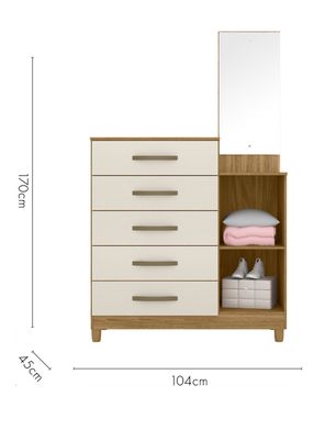 Imagen 2 del producto Cómoda Lisboa con Espejo 5 Cajones 1 Puerta