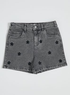 Short Bordado Unicolor con Bolsillos Denim