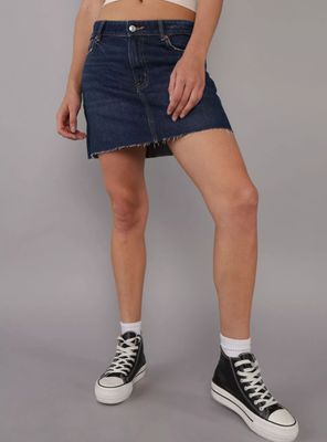 Mini Falda Ae Denim Stretch Tiro Alto con Rasgados
