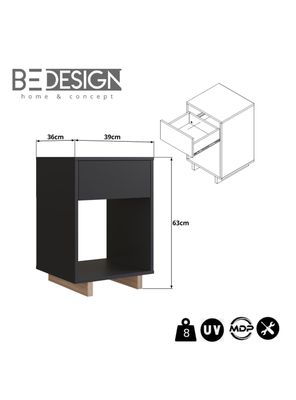 Imagen 2 del producto Velador 1 Cajón Moveli Gris