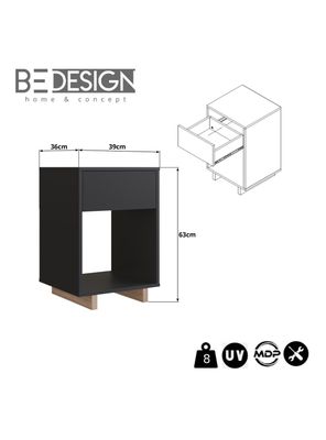 Imagen 2 del producto Velador 1 Cajón Moveli Negro