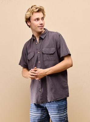 Camisa de Lino Manga Corta con Lavado