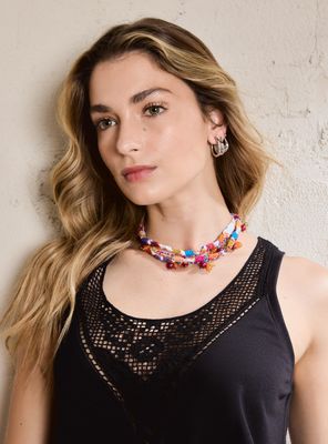 Collar Tela Embarrilado con Mostacillas Colores