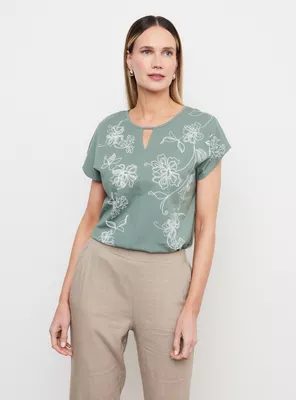 Polera Estampada Manga Kimono y Cut Out en Escote