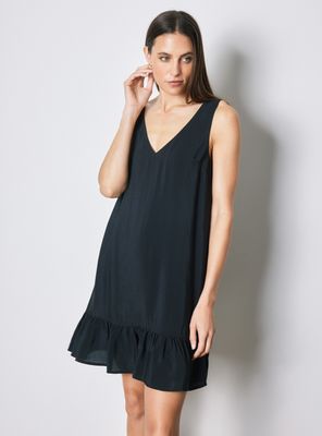 Vestido sin Manga con Tirantes Anchos y Faldón con Volante