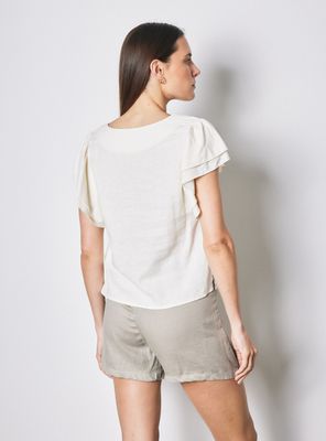 Imagen 2 del producto Blusa Lino Escote V con Manga Vuelos