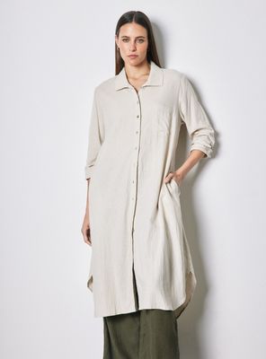 Blusa Vestido Lino Cuello Camisero