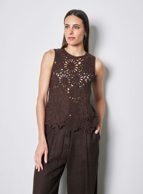 Polera Macramé sin Mangas con Terminación Irregular