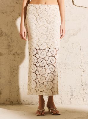 Falda Midi Macramé con Ruedo Irregular Colección María Pombo
