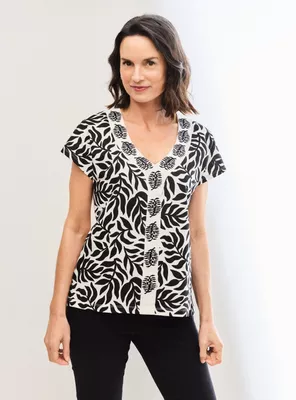 Polera Estampada Maga Kimono y Bordado Frontal