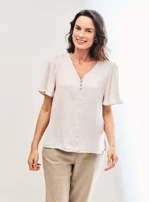 Blusa Manga Amplia Botones Metálicos