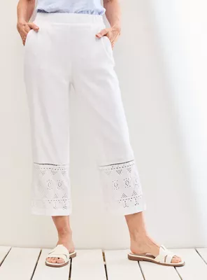 Pantalón de Lino Crop Bordado en Basta