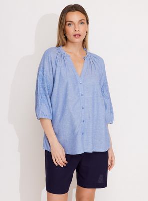 Blusa con Lino y Bordado en Mangas