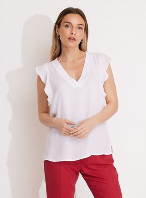 Blusa Fluida con Vuelo en Mangas