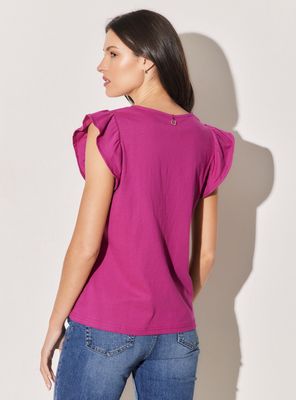 Imagen 2 del producto Polera con Vuelo en Manga y Pieza Bordada en Hombros