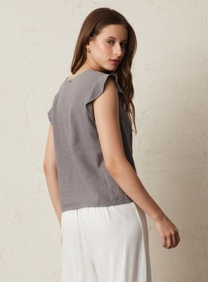 Imagen 2 del producto Blusa con Lino Detalle Recogido en Escote