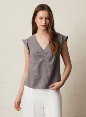 Blusa con Lino Detalle Recogido en Escote