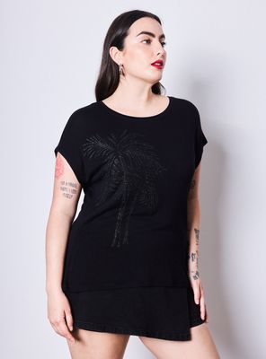 Polera Estampado Brillos en Escote Hombro Caído