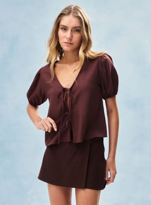 Blusa Manga Globo con Lazos Delanteros