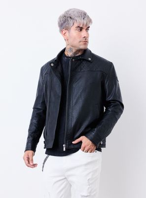 Chaqueta Biker Similar Cuero Con Solapa