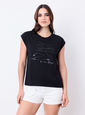 Polera Básica Holgada Gráfica Aplicaciones Brillantes