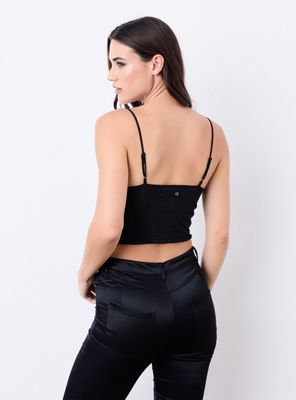 Imagen 2 del producto Polera de Malla Cuello Drapeado Full Strass