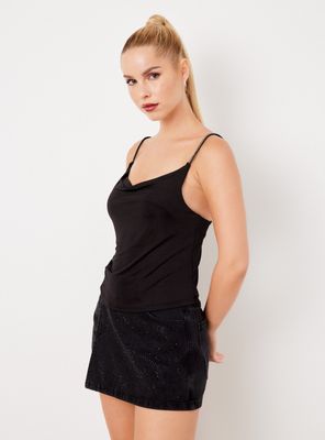 Imagen 1 del producto Polera Lencera Drapeada con Pabilos Cordón Strass