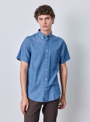 Camisa Denim Regular Fit Manga Corta