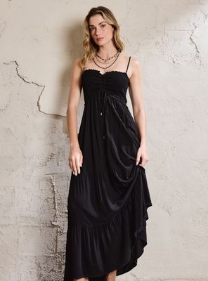 Vestido con Top de Panal y Faldón con Cortes