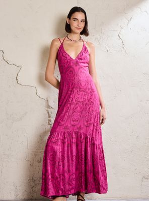 Vestido Estampado con Fruncido en Escote