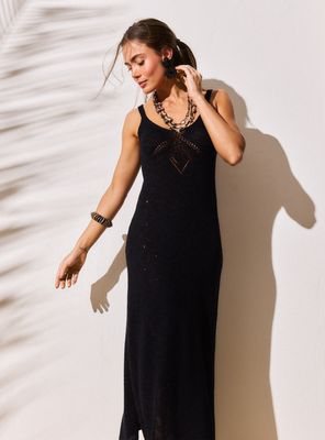 Vestido de Tejido de Punto con Calados