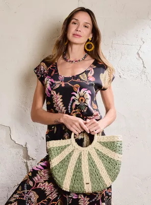 Cartera de Mano Tejida Bitono con Asas Redondas