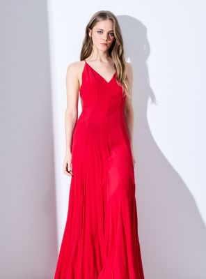 Vestido Largo con Cortes y Tirantes