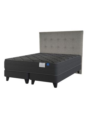 Cama Europea 2 Plazas Black Base Dividida Gris Base + Colchón + Respaldo