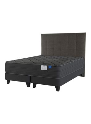 Cama Europea King Black Base Dividida Gris Base + Colchón + Respaldo