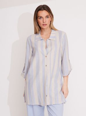 Blusa Camisera Larga con Líneas y Lurex