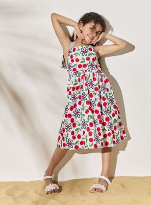 Vestido Estampado Cerezas con Amarre Cruzado Espalda