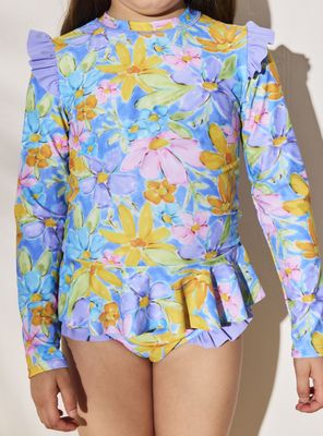 Imagen 2 del producto Traje de Baño Manga Larga con Flores y Vuelos