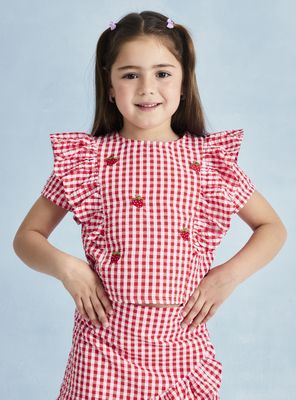 Blusa Estilo Vichy Seersucker con Frutillas