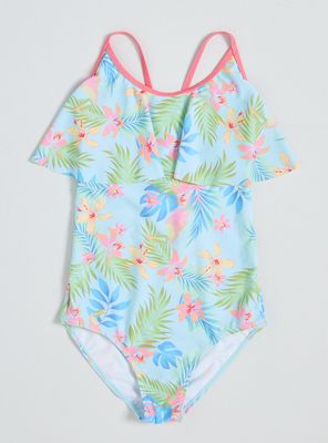 Traje de Baño Estampado con Espalda Cruzada y Vuelos