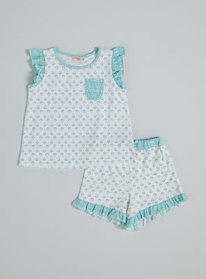 Pijama Corto Full Estampado con Vuelos de Algodón