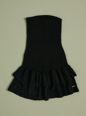 Vestido Strapless Diseño Panal con Vuelos