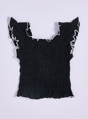 Polera Diseño Panal con Piping en Contraste