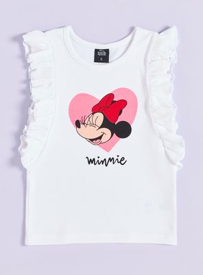 Polera Rib Vuelos Estampado Minnie