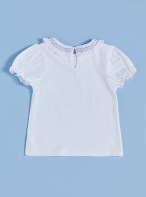 Imagen 2 del producto Polera Lisa con Vuelitos y Cuello Bordado Bicolor